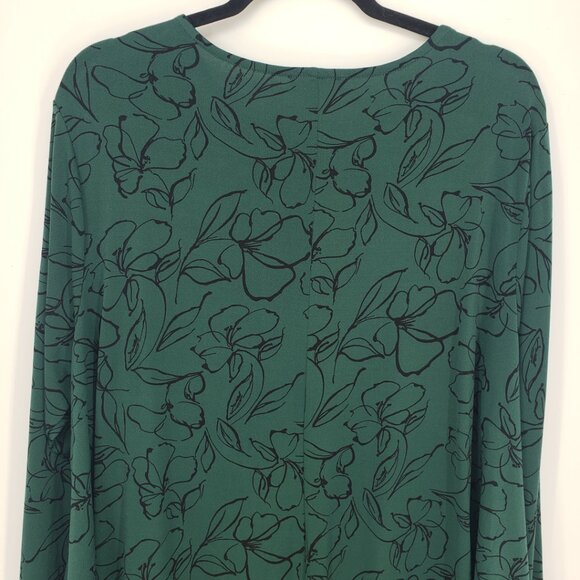 Lane Bryant Floral Print Keyhole Cut Out Blouse Top 22 Long Sleeves Green Black - Picture 7 of 9